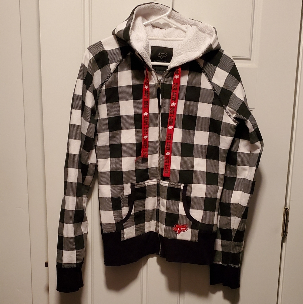 Fox Black/White Plaid Hoodie Sz XL